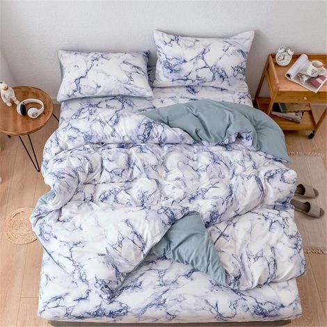 Bettwäsche-Set Marmor-Design Mikrofaser 180x210cm Blau Wendebettwäsche