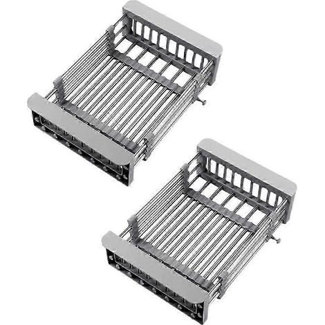 Égouttoir à vaisselle réglable à poser sur l'évier, avec panier d'égouttage en acier inoxydable et plateau extensible, compatible avec les petits éviers. WHBYV (1/4)