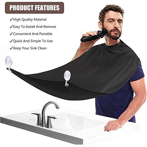 Tablier A Barbe Homme, Bavoir Rasage, Barbe Récupérateur Poil, Tablier à Barbe pour Barbe, Cape de Rasage pour Cheveux, Accessoire Protection Tondeuse avec 2 Ventouses, Gardez le Lavabo Propre