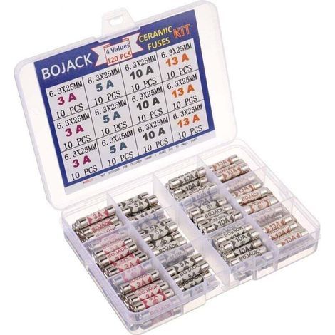 4 Valori 120 pezzi 3 5 10 13 A amp 240 V Volt Spina di alimentazione domestica Fusibile 6,3x25 mm 0,25x1 pollice BS1362 Cartuccia tubo ceramico con fusibili Kit assortimento (1/3)