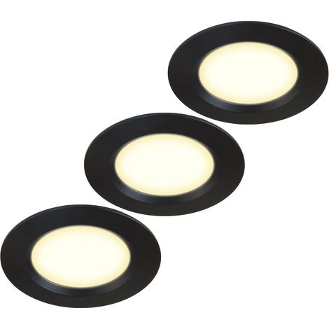 Lot de 3 spots LED encastrables ultra plats pour meubles - 12 V - 3 W - Découpe du trou : 55 mm - Avec câble de 2 m - IP44 - Pour armoires à miroir, vitrines, meubles et armoires (acier