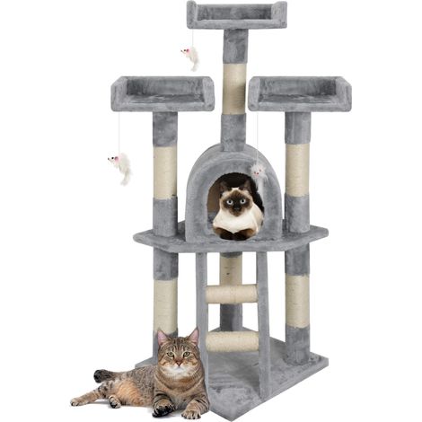 Albero per Gatto con Graffiatoio Cuccia Giocattolo Gatti Parco Giochi Tiragraffi in Sisal Naturale 150 x 50 x 35 cm Colore Beige Matis 30060 (1/5)
