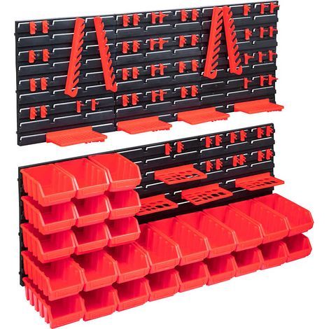 Ensemble mural d'outils de 103 pièces avec bacs de rangement, rouge et noir (1/5)
