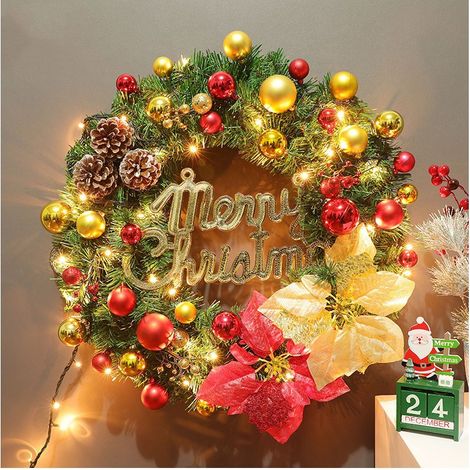 LED Christmas Wreath with Light String Christmas Garland Artificial Front Door Decorations Garland Decoration 40cm (1/5)