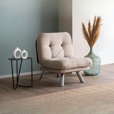 Fauteuil convertible banquette écru pieds chromés CUSCO (1/5)