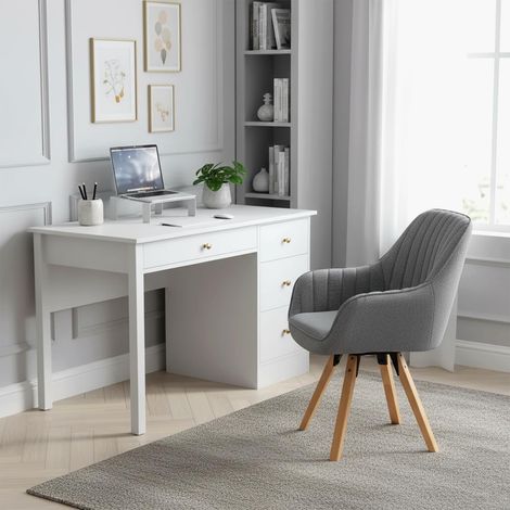 Meuble Cosy Fauteuil de Bureau Chaise Ergonomique Siège Pivotant avec Accoudoir en Tissu, sans roulettes, Capacité 120 kg, Gris (1/5)
