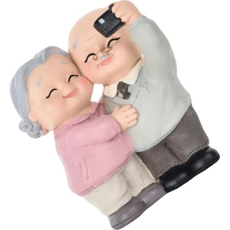 Décoration grand-père en résine : figurine couple âgé pour gâteau, anniversaire, mariage, maison, 9 x 7,5 x 5,5 cm