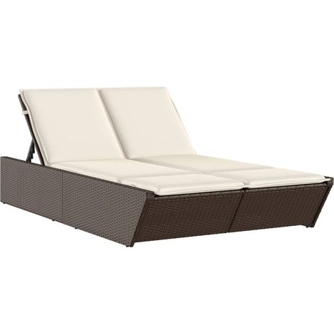 Maison Exclusive - Doppel-Sonnenliege mit Auflagen Braun Poly Rat