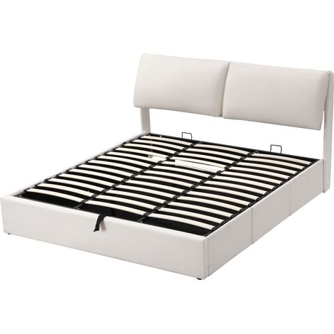Cama con canapé tapizada 180 x 200 cm de terciopelo beige con 3 cajones y cabecero HOMVRA (1/5)