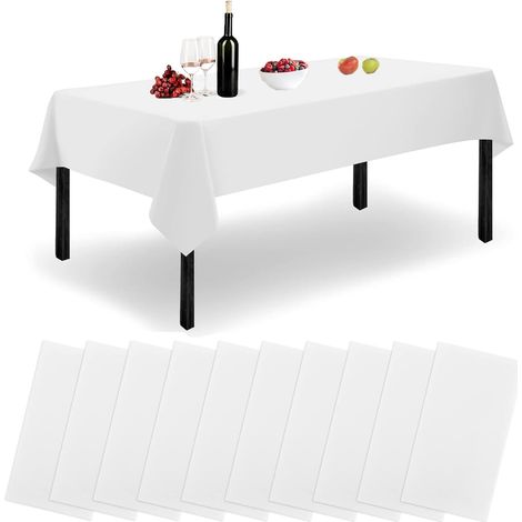 10 Pièces 137274cm Nappes Jetables, Nappe Rectangulaire, Plastique Nappe de Table de Fête , Imperméable et Résistant à l'Huile, pour Fête d'Anniversaire,Mariage, Noël, Salle à Manger, Jardin (Blanc) (1/5)