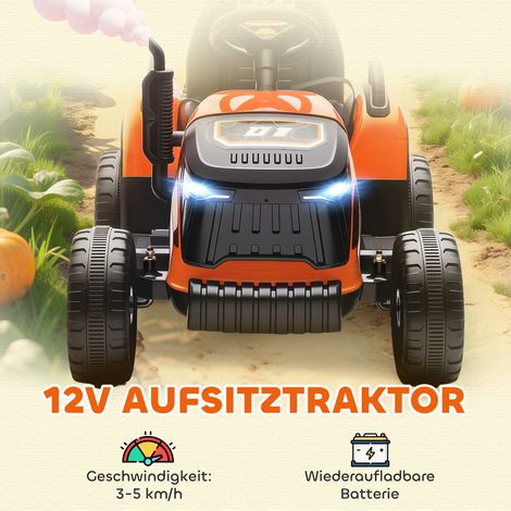 Tracteur électrique enfant, tracteur à pédales avec télécommande, démarrage progressif, pour enfants de 3 à 8 ans, orange (1/5)