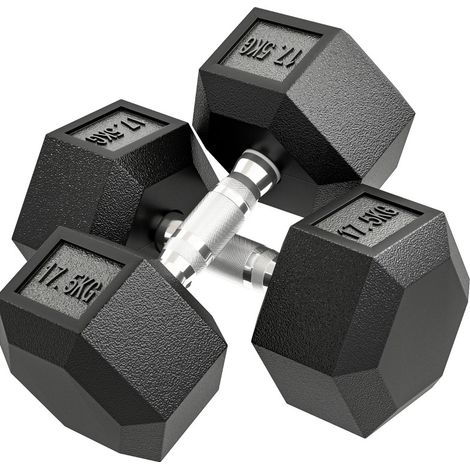 Mancuerna de metal 35 kg negra con agarre antideslizante y diseño hexagonal (1/3)
