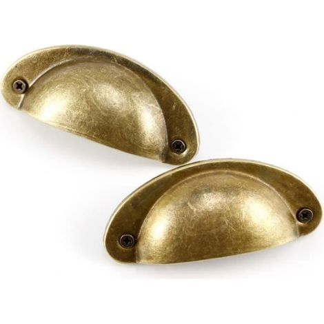 Poignées de tiroir - 24 pièces, 82mm, coquille laiton antique - Convient pour armoire, placard Étiquette (1/4)