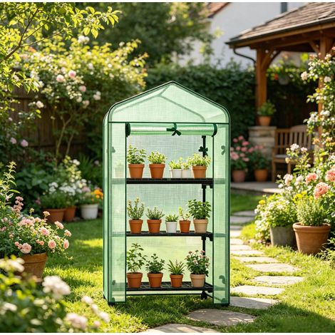 Invernadero de jardín con ruedas 70 x 50 x 131 cm, 3 estantes, verde DESVIAE (1/5)