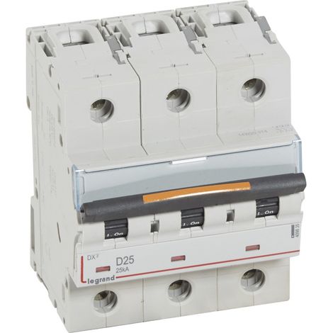 Disjoncteur DX³ 25kA bas à vis 3 Pôles 400V 25A courbe D 4,5 modules LEGRAND 409835 (1/2)