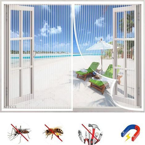 Magnetisches Moskitonetz für Fenster und Terrassentüren, selbstklebender Moskitovorhang mit automatischem Verschluss, abnehmbar, Maße 120 x 120 cm, Farbe: Weiß (1/5)