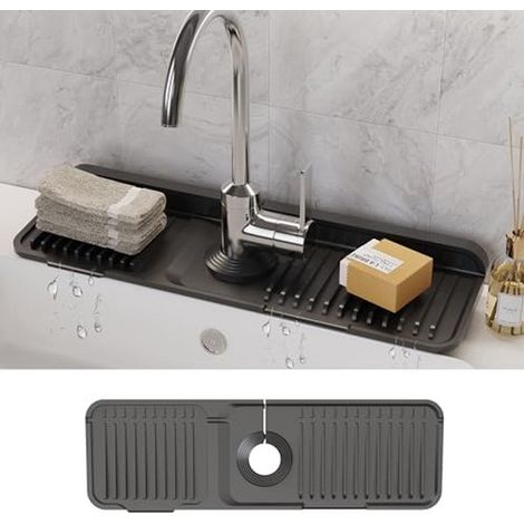 Tapis d'égouttage en silicone noir pour robinet - Tapis de robinet 45 x 13 cm - Protection anti-éclaboussures pour évier - Tapis de cuisine - Tapis d'égouttage pour robinet - Noir - 45 x 13 cm (1/5)