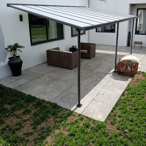 Pergola adossée aluminium 24.70m2 gris X-Metal avec kit ancrage (1/4)