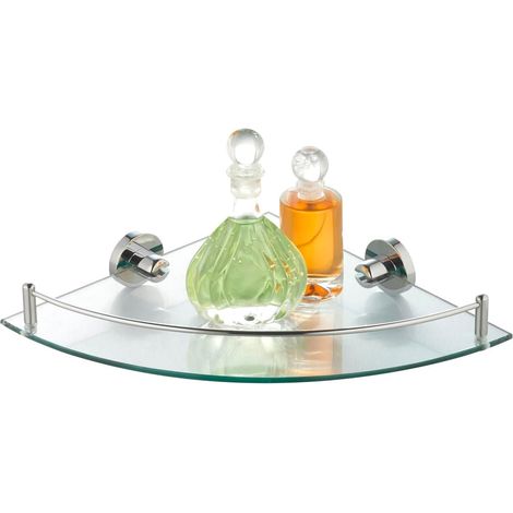 Étagère d'angle de Douche - Étagère pour Salle de Bain, Cuisine, Chambre, avec vis et pour Le Montage, en Verre trempé, Finition chromée, 25 x 5,7 x 25 cm (1/5)