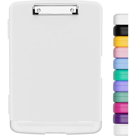 porte-bloc a4 Avec pince de rangement, ouverture latérale du porte-bloc pour soins infirmiers, boîte de rangement pour presse-papiers mince, taille 36 x 24.5 X 3.5 Cm, Blanc (1/5)