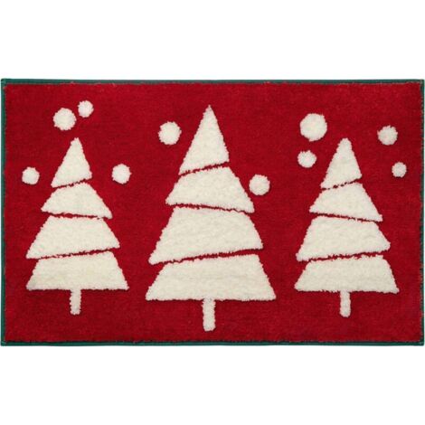 Tapis de bain rouge décoratif pour salle de bain de Noël, tapis de bain mignon, antidérapant et amusant, en peluche, absorbant et lavable, 60 x 90 cm (1/5)
