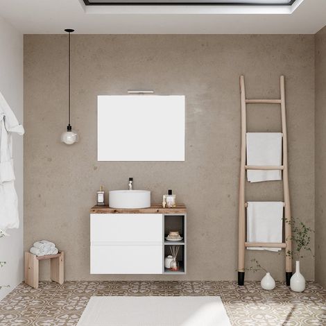 Mobile Bagno Sospeso 80Cm Con 2 Cassetti E Vano A Giorno  Nizza