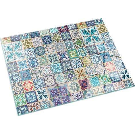 Plaque Rectangulaire en verre trempé décorative de sol avec impression sous cheminée Motifs mosaïques sur carreaux 60x40 cm (1/5)