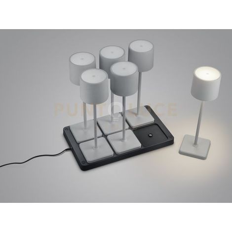 FERNANDEZ SET DI 6 LAMPADE DA ESTERNO CON VASSOIO RICARICA DA APPOGGIO A INDUZIONE GRIGIE CON REGOLAZIONE INTENSITA', TEMPERATURA DI COLORE H.38CM IP54 LED 1,5W 130lm, 2700+4000+6000K