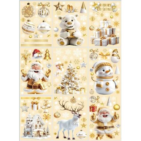 Décorations de Noël, autocollants pour vitres de Noël, double face, réutilisables, mignons, pour les fêtes d'hiver, pour la décoration de la maison des enfants (1/5)