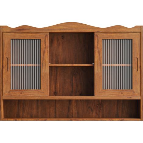 Mobile contenitore retrò a 2 ante scorrevoli 90 cm in legno e vetro marrone (1/5)
