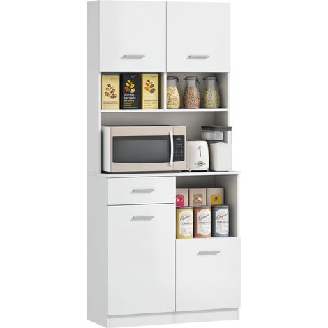 Mueble de cocina tipo buffet con cajón, puertas con cierre suave, 80 x 35 x 180 cm, blanco (1/5)