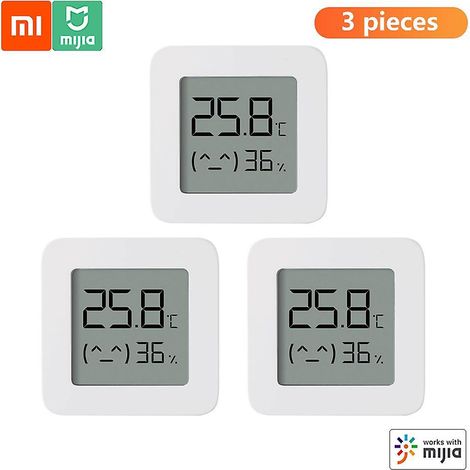 3er-Pack Xiaomi Bluetooth-Thermometer, 2 kabellose, smarte, digitale Hygrometer mit Feuchtigkeitssensor, kompatibel mit Mi – 3 Stück – Weiß