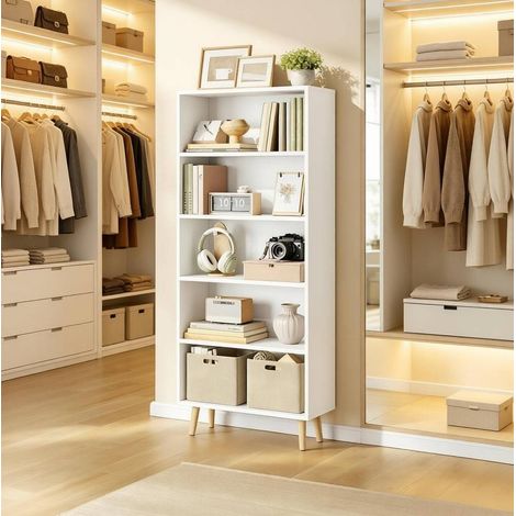 Librería 60x24x144 cm blanca de madera maciza con 5 compartimentos abiertos (1/4)