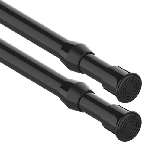 Juego de 2 barras telescópicas de acero negro, extensibles de 30 a 50 cm, no requieren taladrar, con soportes, para cortinas y armarios. (1/5)