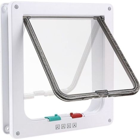 Chatière à 4 Positions Chatière Chat avec Tunnel Cache Découpe Chatière Chien Porte de Chat avec Serrure Chatières pour Petit Animaux Cat Mate Verrouillable Facile à Installer Blanc (L).. (1/4)