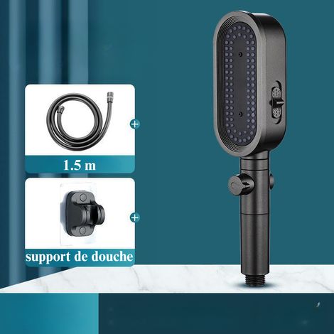Pommeau de douche 3 modes, adoucisseur d'eau et buses anti-obstruction. 1,5 mètres de tuyau flexible + support.Système de lavage puissant intégré pour nettoyer les baignoires(Gris) (1/5)