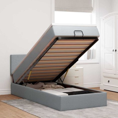 vidaXL Lit ottoman avec matelas gris clair 100x200 cm tissu (1/5)