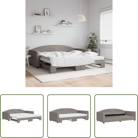 vidaXL Couchbett - Tagesbett Ausziehbar mit Matratzen Taupe 100x200 cm Stoff (1/5)