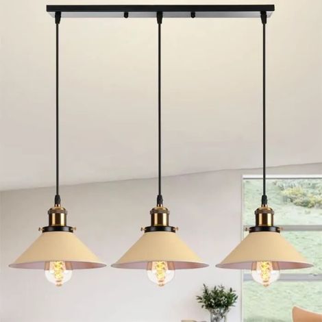 U-Do Suspension Luminaire Rétro 3 Douille Lustre en Métal Jaune Claire Lampe Longue Pôle Noir E27 40W décoration Salle à Manger (1/4)