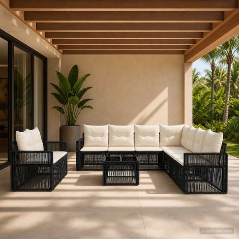 Set Divano da Giardino 10 pcs Nero e Bianco Crema polyrattan vidaXL (1/5)