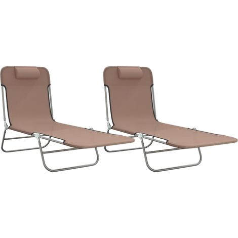Chaises longues Transat Bain de soleil pliables lot de 2 marron textilène et acier (1/5)