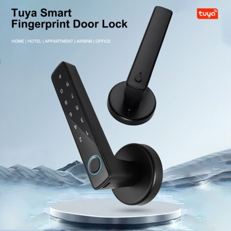 RHG Smart Lock Handle Password Door Lock, Tuya App Remote Operation BT 4-in-1 Keyless Biometric Door Lock for 35-55mm Office Home Bedroom Door (1/5)
