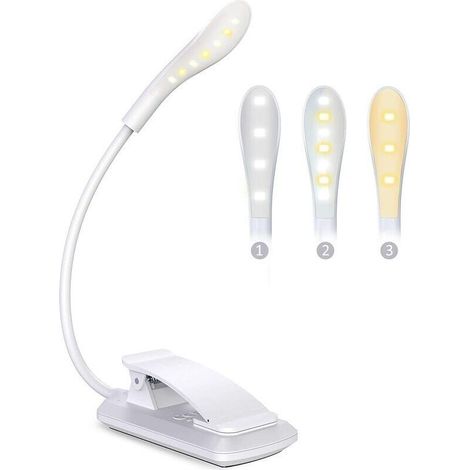 Lampe de Lecture. 7 LED Liseuse Lampe Clip Rechargeable. 360° Cou Flexible. 3 Température de Couleur & 3 Niveaux de Luminosité. Interrupteur Tactile. Mini Veilleuse pour Nuit. eReaders. Voyage (1/5)