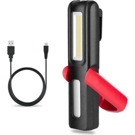 IR471 Lampe de Travail 2 en 1, Rechargeable: Lanterne COB Torche 3W Haute Puissance. Multifonction. avec Aimant et Crochet, Plastique, Rouge [Classe énergétique A+++]