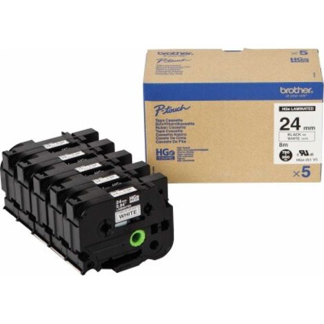 brother HGE231V5 5x Schriftbandkassette 12mmx8m weiss schwarz laminiert fuer P-touch P500PC 9700PC 9800PCN RL700S (HG231V5) (1/2)