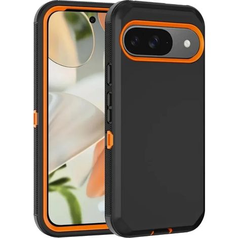 (Noir/Orange, Google Pixel 10 Pro) Coque de protection mate résistante aux chocs, anti-vibrations et durable