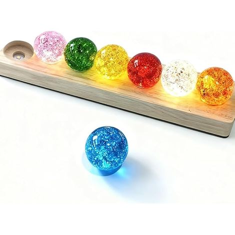 7pcs Crystal Ball with 3D Night Light, 40mm Crystal Ball with Wooden Base, 7 Planet LED Ball, Colorful Starry Sky Ball, USB Plasma Ball for Home Decor (1/5)