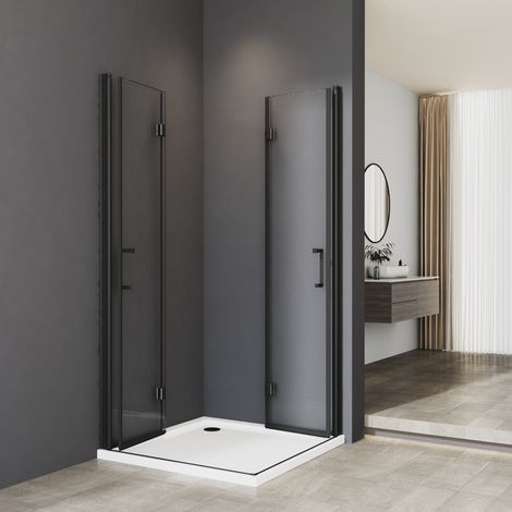 Duschkabine Eckeinstieg 120x120x195cm Schwarz 180º Doppel Falttür Duschabtrennung Drehfalttür Dusche Duschwand aus 6mm Nano ESG Sicherheitsglas, Schwarz (1/4)