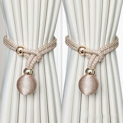 Embrasses de rideaux beiges décoratives avec boule, 2 pièces, simples et élégantes, faites à la main, pour rideaux, pour la maison, la cuisine, le bureau ou l'extérieur