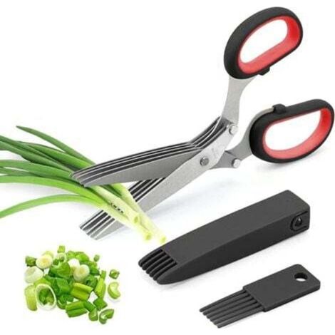 Ciseaux polyvalents noirs, ciseaux, ciseaux à épices, ciseaux à ail, ciseaux à 5 lames, ciseaux à herbes, ciseaux de cuisine (1/4)